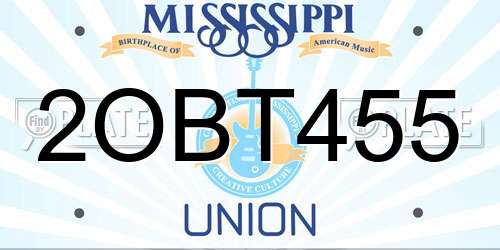2OBT455 Mississippi License Plate