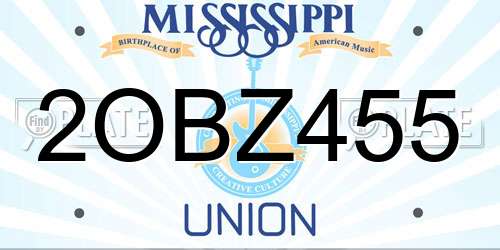 2OBZ455 Mississippi License Plate