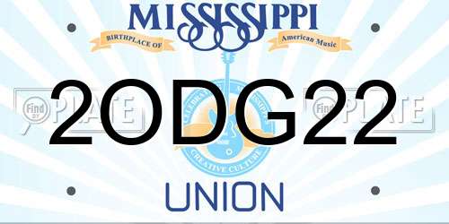 2ODG22 Mississippi License Plate