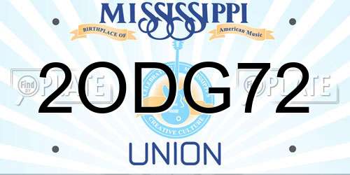 2ODG72 Mississippi License Plate