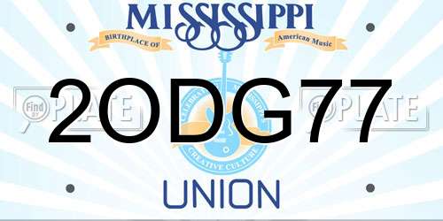 2ODG77 Mississippi License Plate