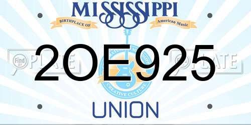 2OE925 Mississippi License Plate