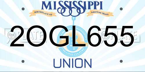 2OGL655 Mississippi License Plate