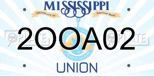 2OOA02 Mississippi License Plate