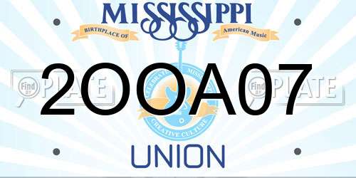 2OOA07 Mississippi License Plate