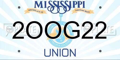 2OOG22 Mississippi License Plate