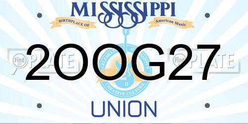 2OOG27 Mississippi License Plate