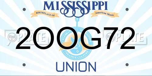 2OOG72 Mississippi License Plate