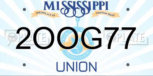 2OOG77 Mississippi License Plate