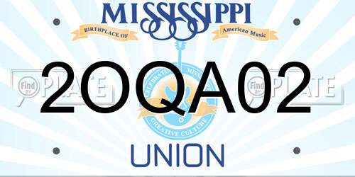 2OQA02 Mississippi License Plate