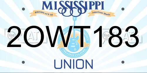 2OWT183 Mississippi License Plate
