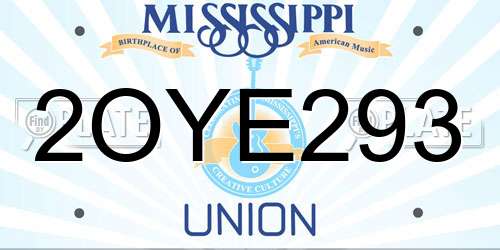 2OYE293 Mississippi License Plate