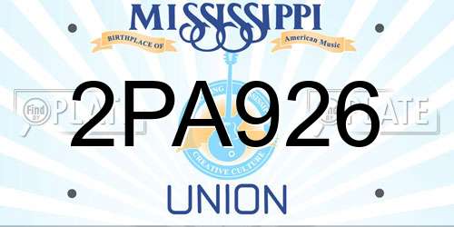 2PA926 Mississippi License Plate