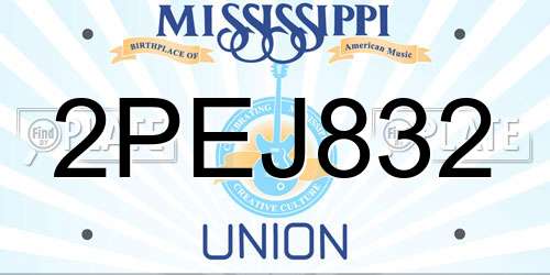 2PEJ832 Mississippi License Plate