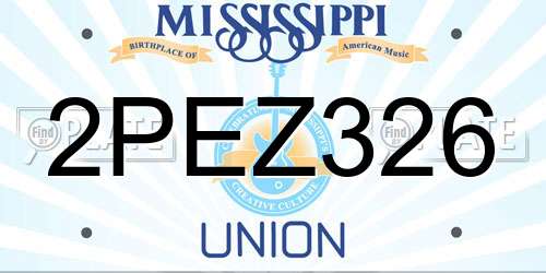 2PEZ326 Mississippi License Plate