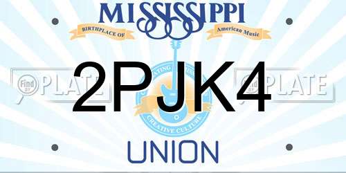 2PJK4 Mississippi License Plate