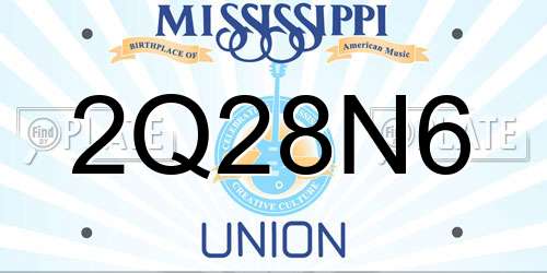 2Q28N6 Mississippi License Plate