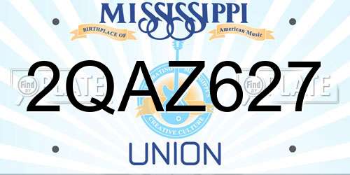 2QAZ627 Mississippi License Plate