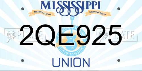 2QE925 Mississippi License Plate