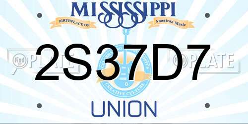 2S37D7 Mississippi License Plate