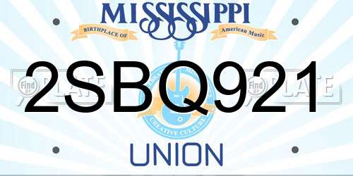 2SBQ921 Mississippi License Plate