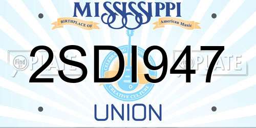 2SDI947 Mississippi License Plate