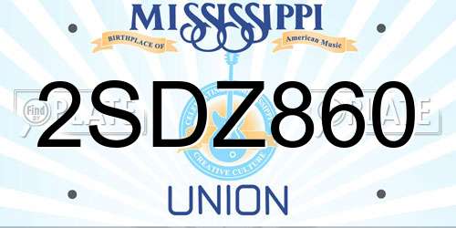 2SDZ860 Mississippi License Plate