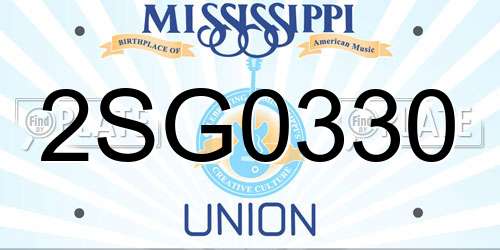 2SG0330 Mississippi License Plate