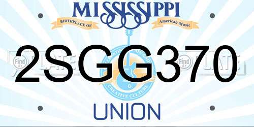 2SGG370 Mississippi License Plate