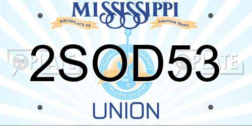 2SOD53 Mississippi License Plate
