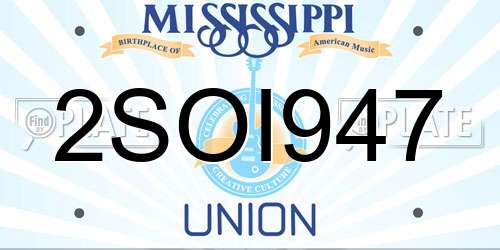 2SOI947 Mississippi License Plate