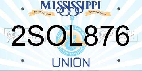 2SOL876 Mississippi License Plate