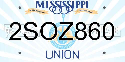 2SOZ860 Mississippi License Plate