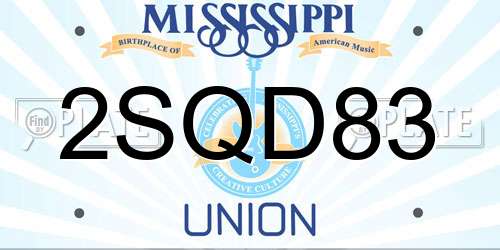 2SQD83 Mississippi License Plate
