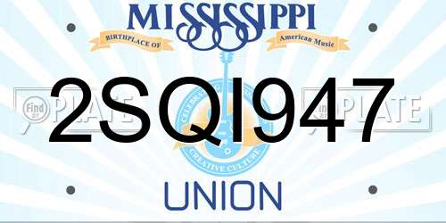2SQI947 Mississippi License Plate