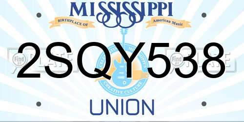 2SQY538 Mississippi License Plate
