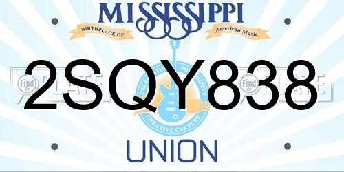 2SQY838 Mississippi License Plate