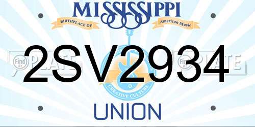 2SV2934 Mississippi License Plate