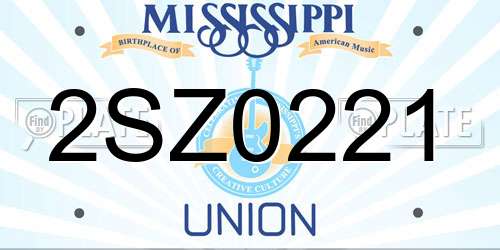 2SZ0221 Mississippi License Plate