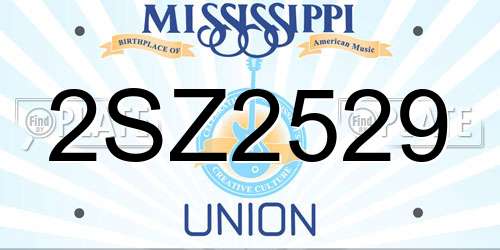 2SZ2529 Mississippi License Plate