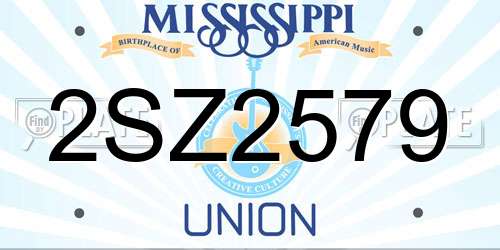 2SZ2579 Mississippi License Plate