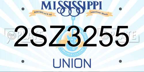 2SZ3255 Mississippi License Plate