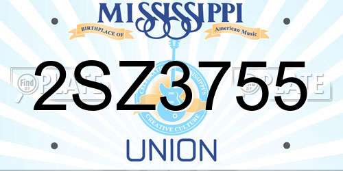 2SZ3755 Mississippi License Plate