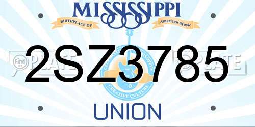 2SZ3785 Mississippi License Plate