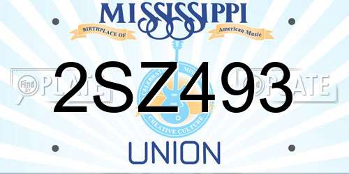 2SZ493 Mississippi License Plate
