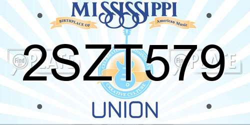 2SZT579 Mississippi License Plate