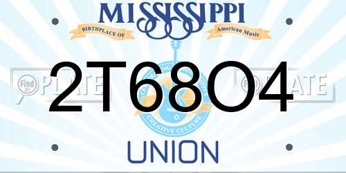 2T68O4 Mississippi License Plate