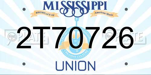 2T70726 Mississippi License Plate
