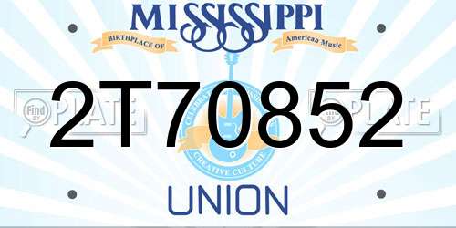 2T70852 Mississippi License Plate