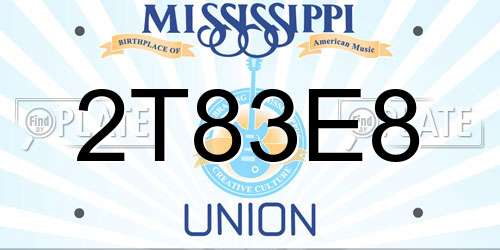 2T83E8 Mississippi License Plate
